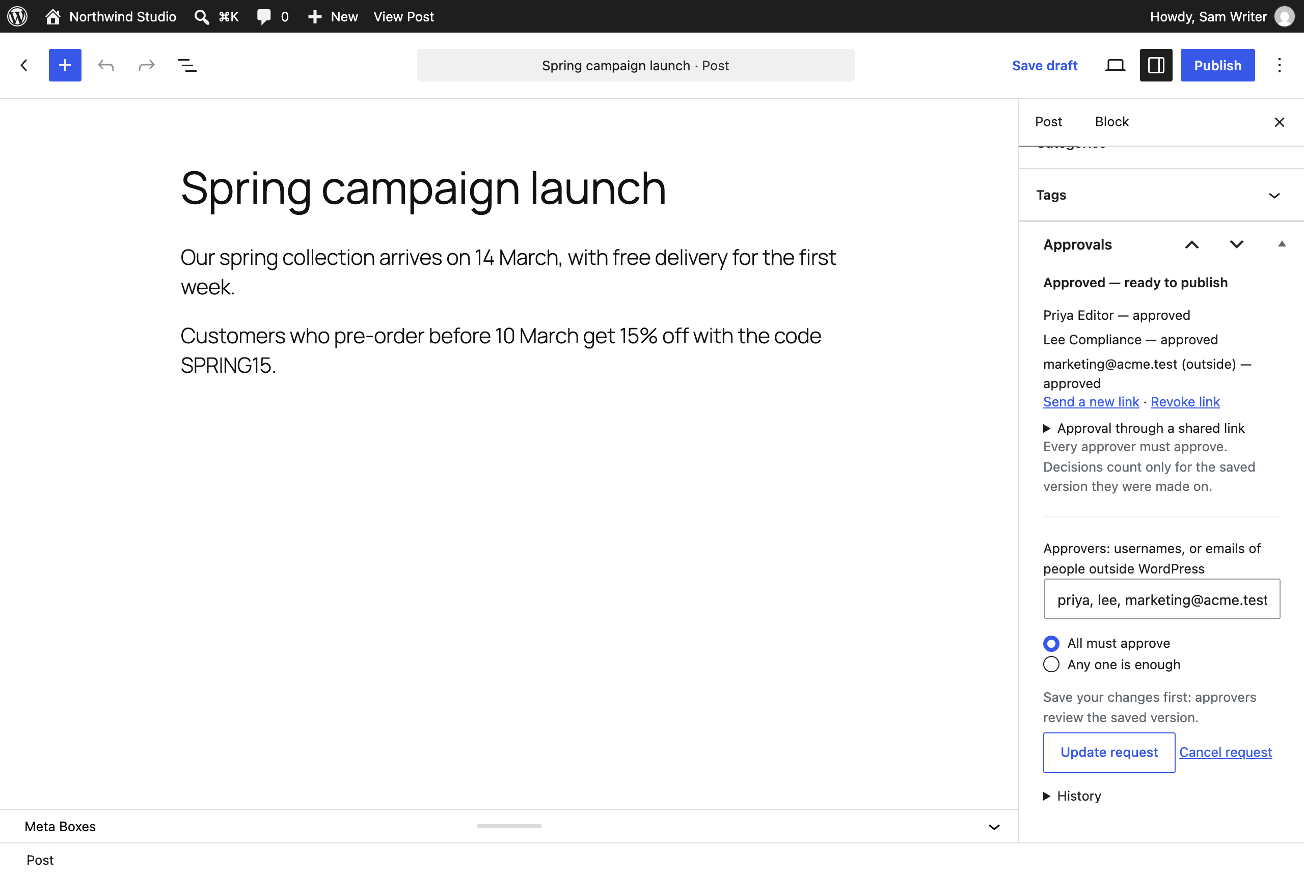 All approvals in: ready to publish
